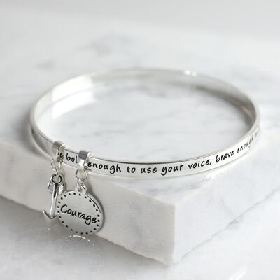 New 'Bold and Brave' Meaningful Word Bangle Silver