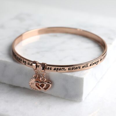 Nuevo brazalete con palabra significativa 'Sisters' en oro rosa