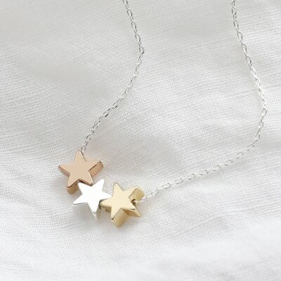 Mixed Metal Triple Star Bead Necklace