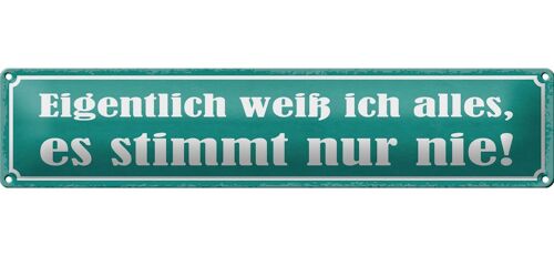 Blechschild Spruch 46x10cm ich weiß alles stimmt nur nie Dekoration