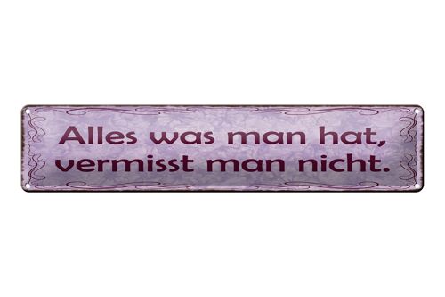 Blechschild Spruch 46x10cm Alles was man hat vermisst nicht Dekoration