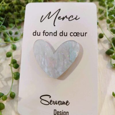 Pin's " Merci du fond du coeur " - Bleu écume nacré