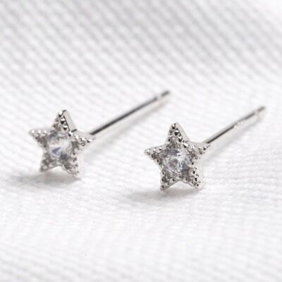Sterling silver star earrings -Rhodium