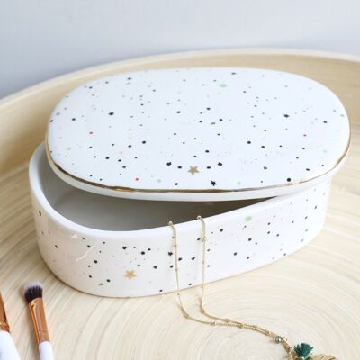 Caja de baratijas de cerámica con luna y puntos