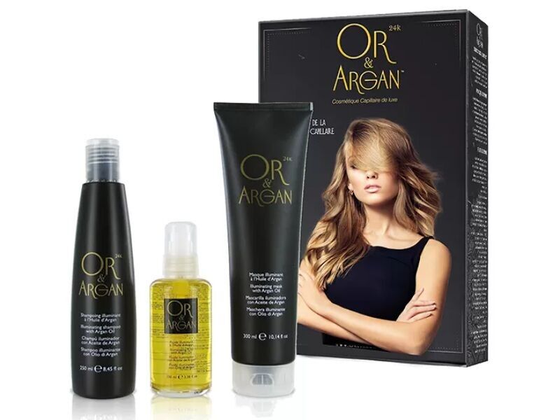 GOLD & ARGAN Box – Maske, Shampoo und Beleuchtungsflüssigkeit