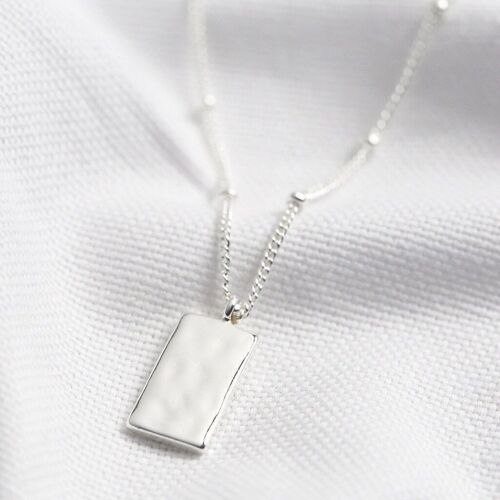 Tiny Hammered Tag Pendant Necklace in Silver