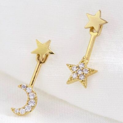 Stud and Underlobe Mismatch moon and star earrings (2 part earrings)