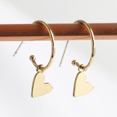 Falling Heart on Earring Hoop in gold plate