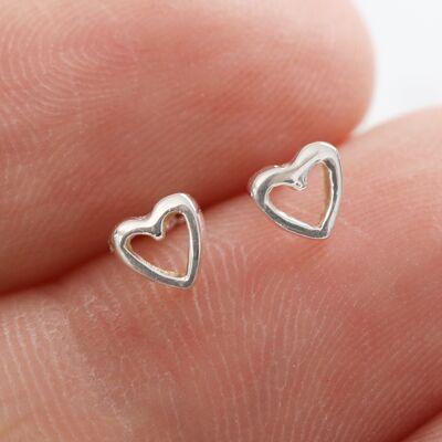 Tiny heart outline studs in 925 sterling silver