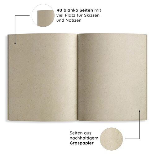 Handgemachtes A5 Notizbuch/Tagebuch/Skizzenbuch aus Graspapier – Maya