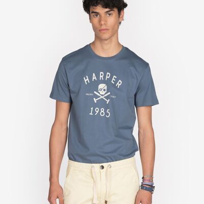 Totenkopf-T-Shirt aus marineblauem Denim