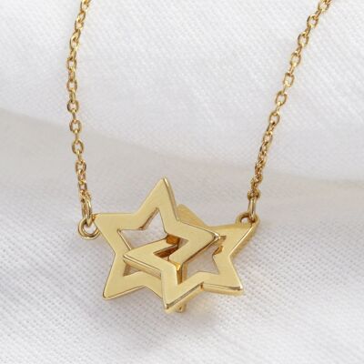 Double Outline Star Short Necklace in Gold