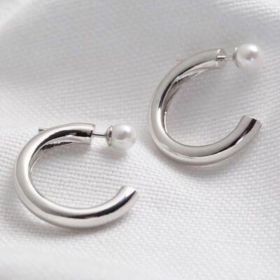 Two Part Pearl Hoop Earrings in Silver