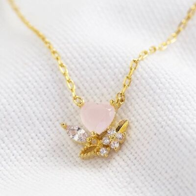 Collar con colgante de corazón de cristal rosa en oro