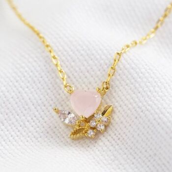 Collier pendentif coeur en cristal rose en or 1
