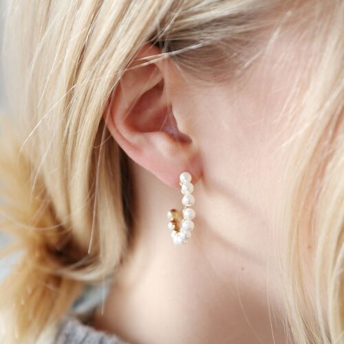 Gold Multi small pearl hoop earrings