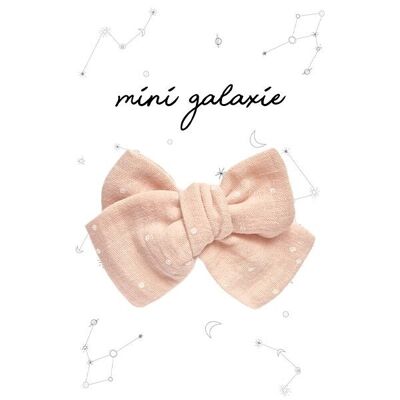 Super maxi bow barrette - double gauze powder pink and white polka dot pattern - child and adult model