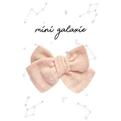 Barrette super maxi nœud - double gaze motif rose poudré et pois blanc - modèle enfant et adulte