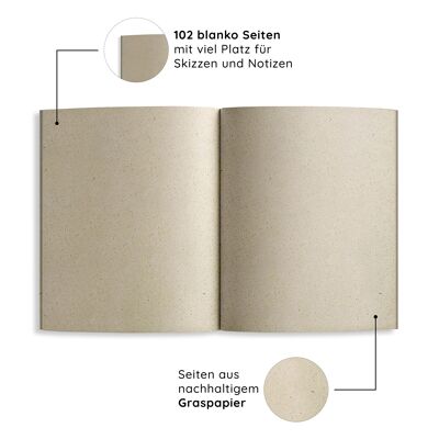 Cuaderno/diario/bloc de escritura sostenible A6 hecho de papel de hierba – Dahara