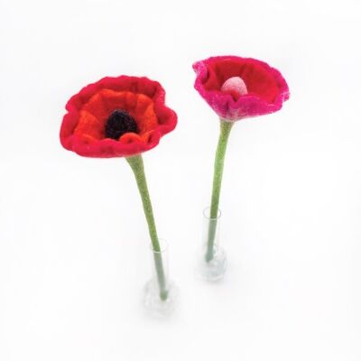 Juego de 2 flores de fieltro "Amapola", 35 cm