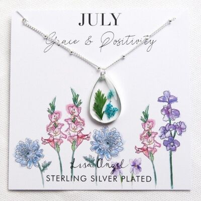 Collana con ciondolo in vero fiore della nascita pressato in argento - luglio