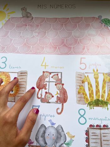 Estampe pour enfants "Mes Numéros" / Illustration pédagogique des chiffres de 0 à 10 / Illustration pour enfants à l'aquarelle pour décoration murale / Version ESPAGNOLE 6