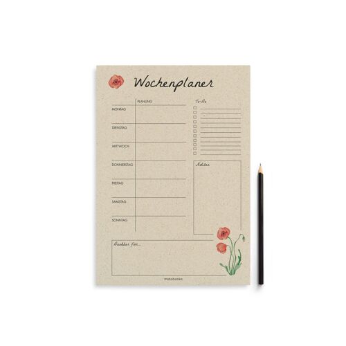 A4 Wochenplaner/Familienplaner aus Graspapier mit To-do – 54 Blatt