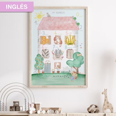 Blatt „Meine Zahlen“ / Kinderillustration zum Dekorieren der Wände von Babys und Kindern / ENGLISCHE Version
