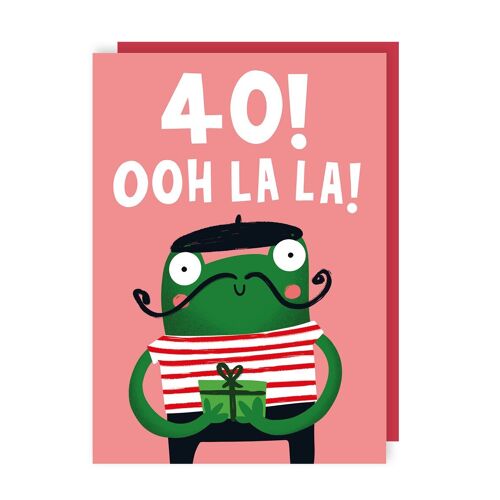 Funny French Frog 40th Birthday Card Pack of 6