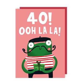 Lot de 6 cartes d'anniversaire amusantes en forme de grenouille française pour 40e anniversaire