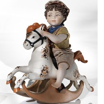 Figurines en porcelaine d'enfants sur des chevaux à bascule - grand (14/T82) 3
