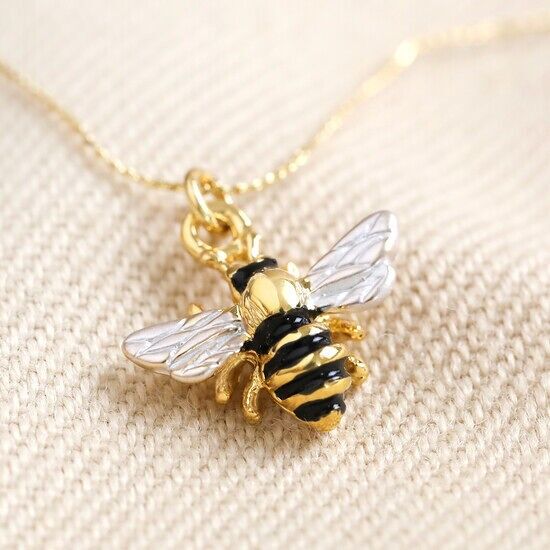 Enamel tiny bee necklace