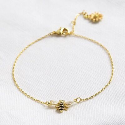 Pulsera abeja esmaltada con margarita melocotón