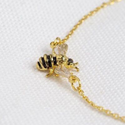 Bracelet de cheville abeille en émail avec marguerite pêche