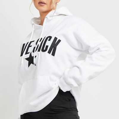 WEISSER HOODIE MIT SLOGAN-DRUCK „LOVE SICK“-1419