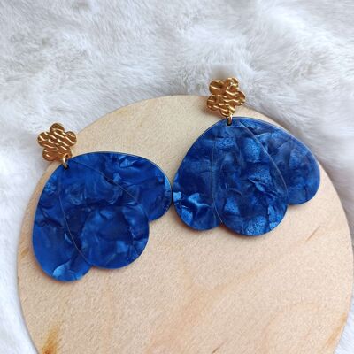 GARANCE Ohrringe 3 königsblau marmorierte Blütenblätter