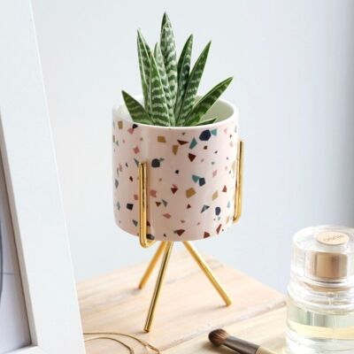Mini-Pflanzgefäß und Ständer mit Terrazzo-Print