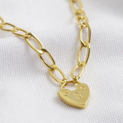 Gold Figaro chain necklace with heart lock