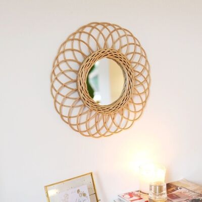 Miroir rond en rotin naturel