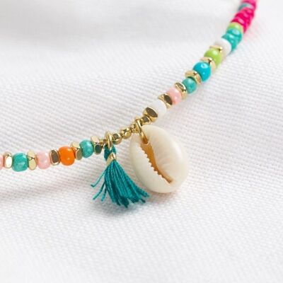 Rainbow Beaded Shell Charm Necklace