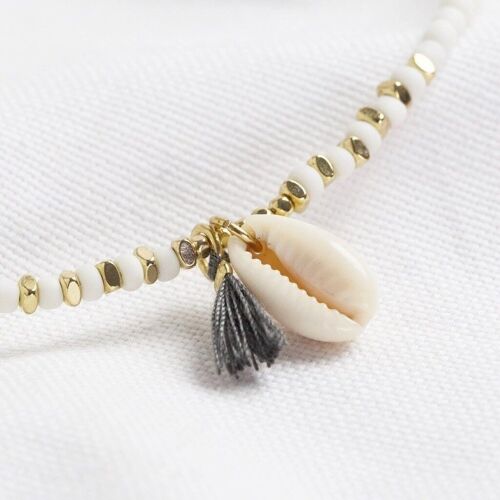 White Beaded Shell Charm Necklace