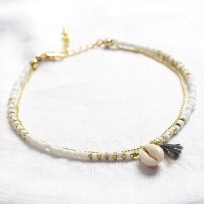 White Beaded Shell Charm Anklet