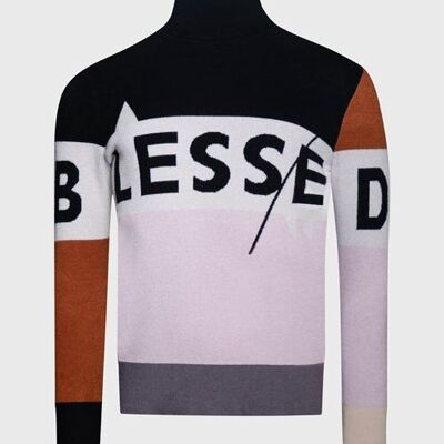 Jersey de cuello alto con puntas desgastadas de punto bendecido