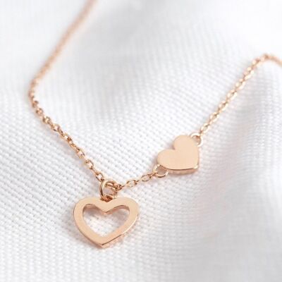 Mismatched Heart Necklace in Rose Gold