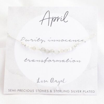 Birthstone Bead Bracelet in Silver - April