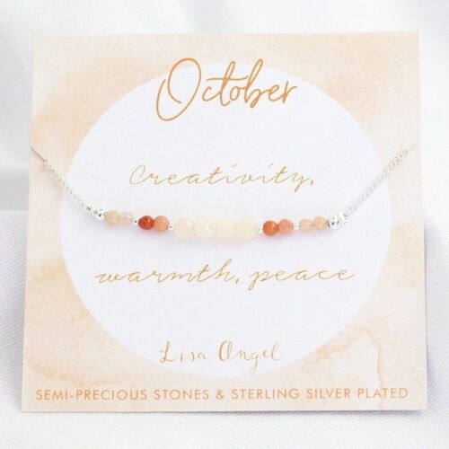 Birthstone Bead Bracelet in Silver - October