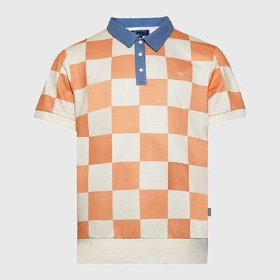 Denim Collar Checkered Polo