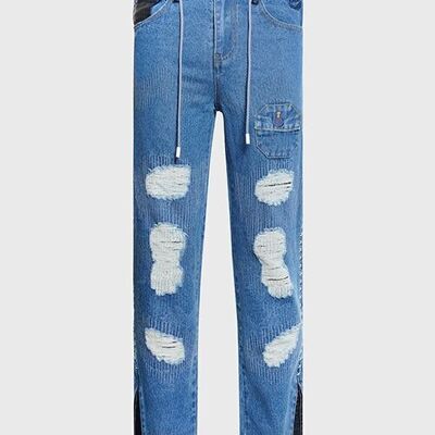 Jeans de mezclilla cómodos con líneas de bordado