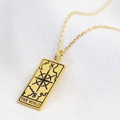 Gold 'The World' Tarot Card Pendant Necklace