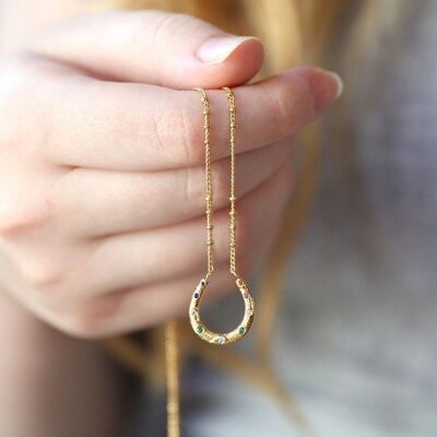 Rainbow Crystal Horseshoe Necklace in Gold